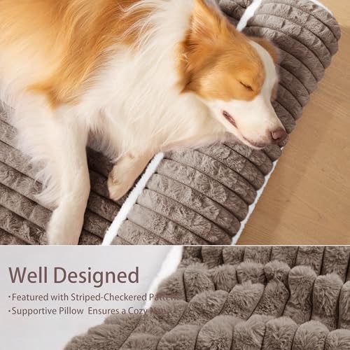 Orthopedic Dog Bed Large Sized Dog with Pillow 36''X24'', Waterproof Soft Comfortable Egg Crate Foam Pet Crate Beds Mat with Removable Washable Cover and Non-Slip Bottom, Taupe - color: Taupe, size: 36"l X 24"w X 3.5"th