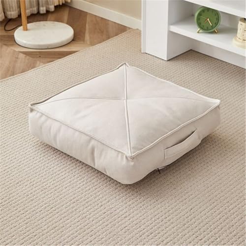 4" Thick Faux Leather Floor Seat Pad Yoga Meditation Cushion,Waterproof Square Floor Cushion Seating for All Ages,Portable Floor Cushion Booster Cushion (Beige,20x20x4inch) - color: Beige