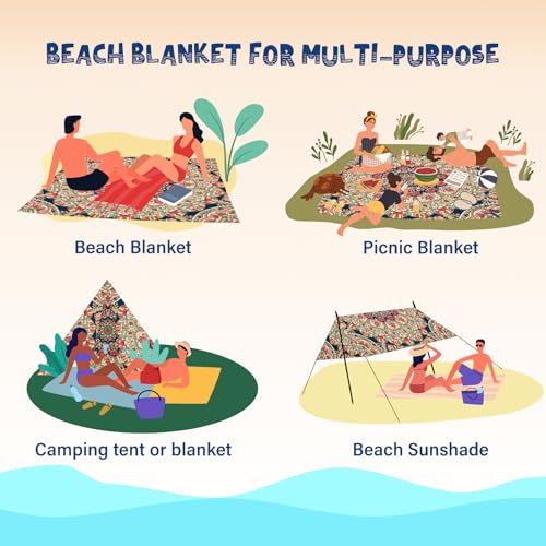 Beach Blanket Waterproof Sandproof 1-7 Adult Oversized 78 '' × 81 '' Lightweight Durable Compact Sand Free Extra Large Beach Mat for Travel Camping Hiking Picnic - color: Mandala2, size: 78“x81”