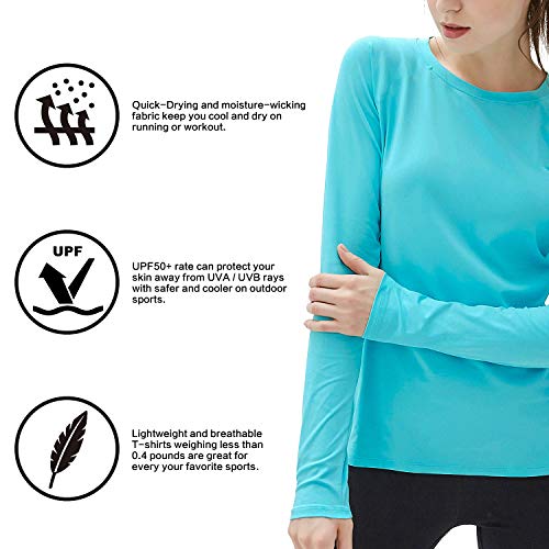 isnowood Women's Sun Protection Long Sleeve Shirts, UPF 50+ UV Rash Guard Swim Shirt, Workout Hiking Running Athletic Tops - color: Blue, size: Small