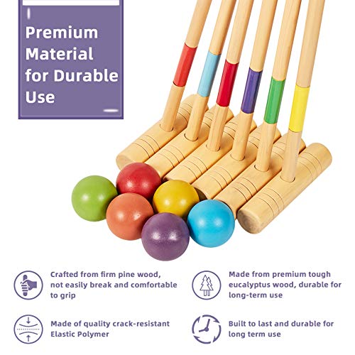 ApudArmis 35In Six Players Croquet Set with Deluxe Premiun Pine Wooden Mallets,Colored Ball,Wickets,Stakes - Lawn Backyard Game Set for Adults/Teens/Family (Large Carry Bag Including) - size: 35'' Deluxe