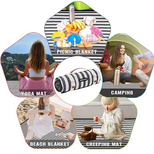 Picnic Blankets Outdoor Extra Large - Waterproof Picnic Blanket with Carry Strap | Machine Washable Picnic Mat with Sandproof Backing for Park,Grass,Hiking,Travel,Concerts,Indoor(Aegean Blue) - color: Aegean Blue