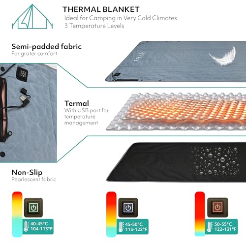 Electric Heated Blanket – Waterproof for Outdoor Camping, Cordless Heating with 3 Heat Levels, Portable Travel Cover w/Storage Bag, Electric Blanket & Battery Heated Blanket (Power Bank Not Included) - color: Blue