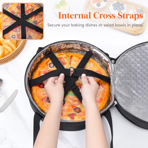 Lifewit Insulated Double Decker Round Casserole Carrier, Portable Pie Carrier Bag for Hot or Cold Food, Fits 12.5" Baking Dish, Thermal Lunch Tote for Potluck Parties, Picnic and Cookouts, Black - color: Black, size: 12.2 x 12.2 x 7.7inch