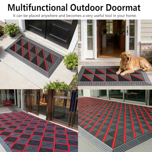 Outdoor doormats,Entrance mat,Double Door mats Outdoor.Boot scrapers with Brushes Outdoor.Splicing Interlocking,Non-Slip;dust-Removing,Waterproof Outdoor mat.（35.4”X 17.7"） - size: 1.5ft*3ft