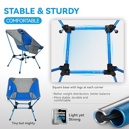 MARCHWAY Ultralight Folding Camping Chair, Heavy Duty Portable Compact for Outdoor Camp, Travel, Beach, Picnic, Festival, Hiking, Lightweight Backpacking (Bright Blue) - color: Bright Blue