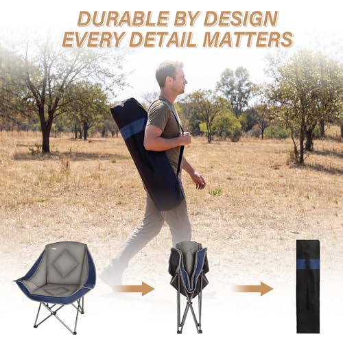 Folding Camping Chair,Oversized Portable Camping Chair with Cup Holder,Heavy Duty Padded Lawn Chair for Camping, Tailgates, Beach, and Sports - color: Blue
