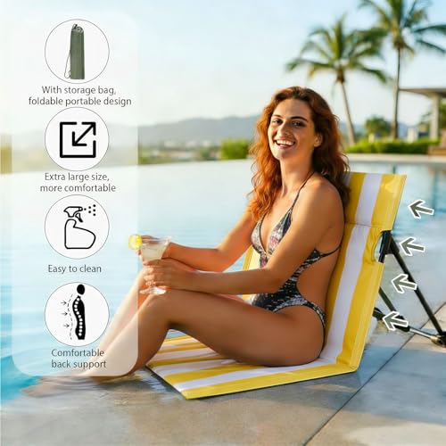 Stripes Foldable Pool Chair,Ultra-Light Portable Beach Chair with Carry Bag for Sunbathing Swimming Poolside Picnic Lawn Road Hiking Trips (1, Yellow and White) - color: Yellow and White