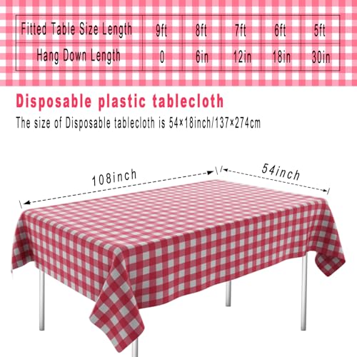 2 Packs Red Gingham Picnic Tablecloths 54 * 108 Inch Red and White Checkered Table Cloths Disposable Red Checke Rectangular Table Plastic Tablecloths for Party - color: Red Gingham, size: 54" x 108" Rectangular (2 Pack)
