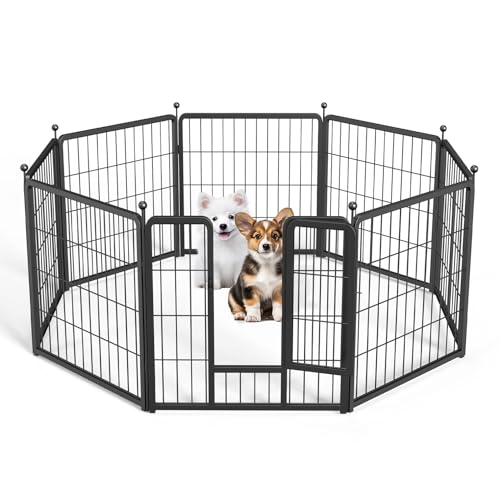 Simple Deluxe Dog Playpen Indoor Outdoor, 24" Height 8 Panels Fence with Anti-Rust Coating, Metal Heavy Portable Foldable Dog Pen for Small/Medium Dogs RV Camping, Black - color: Black, size: 08 Panels 24 inch, style: Metal