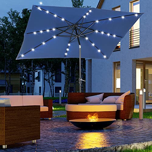 Outsunny 9' x 7' Solar Umbrella, LED Lighted Patio Umbrella for Table or Base with Tilt & Crank, Outdoor Umbrella for Garden, Deck, Backyard, Pool, Beach - color: Dark Blue