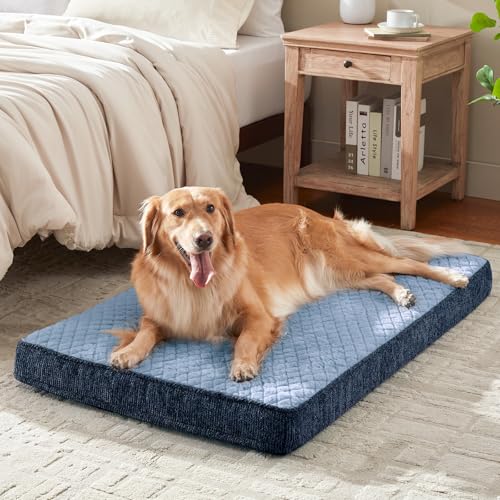 JOEJOY Orthopedic Dog Bed for Extra Large Dogs, Washable Dog Crate Bed Large Sized with Removable Cover, Egg Memory Foam Big Pet Beds, Light Blue, 47"x29" - color: Blue, size: XXL(47"x29")