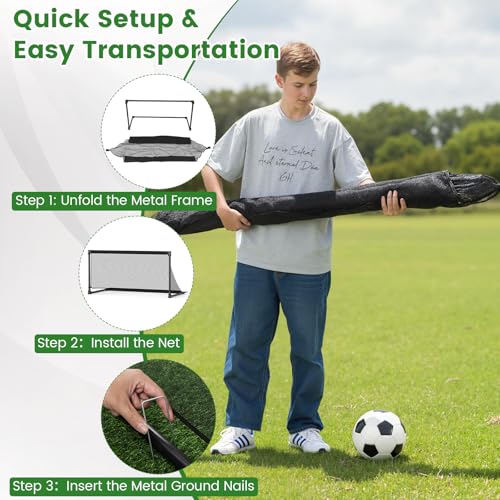 Goplus Soccer Goal, Portable Toddler Soccer Net with Metal Frame, Ground Stakes, Quick Setup, Foldable Soccer Training Equipment for Outdoor Practice Games - style: 59" x 28" x 30"