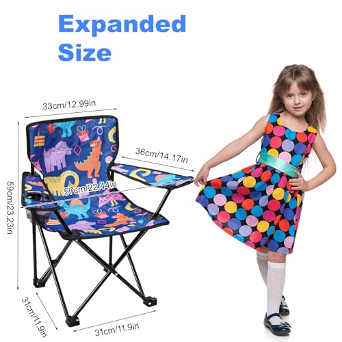 KABOER Kids Outdoor Folding Lawn and Camping Chair with Cup Holder and Carrying Bag, Children's Camping Chairs - color: Multicolor Dinosaur