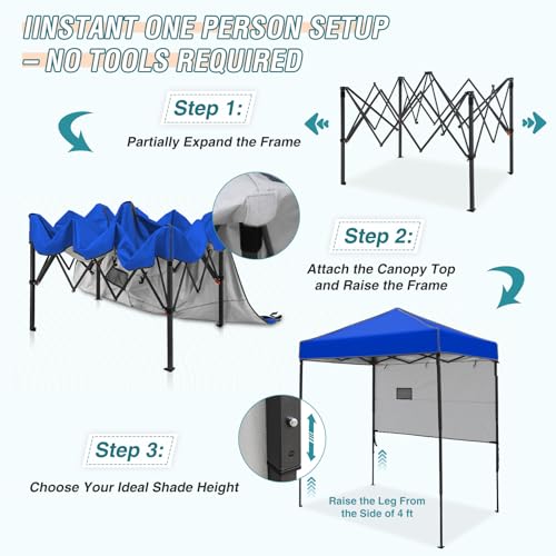 EAGLE PEAK 6x4 Instant Pop Up Canopy Tent with 1 Half Wall Panel, Straight Leg Sun Shelter, Portable Canopy with Carry Bag for Camping, Beach & Sports, Blue - color: Blue, size: Half Wall