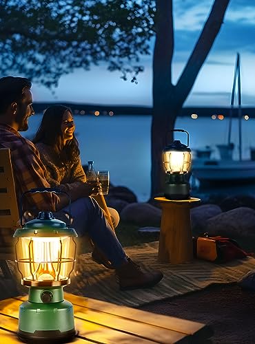 LED Camping Lantern, 2500LM Dimmable Vintage Rechargeable Lantern, Water Resistant Portable Emergency Lights for Camping, Home Power Outage, Hurricane, Hiking
