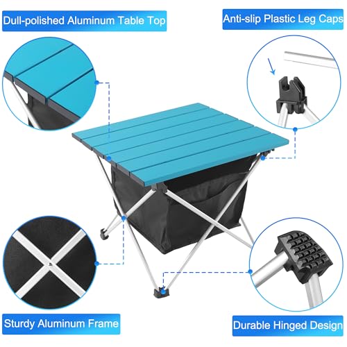 Grope Portable Camping Table Ultralight Aluminum Camp Table with Storage Bag,Beach Table for Sand with Carrying Bag,Prefect for Outdoor,Picnic,BBQ,Cooking,Festival (Blue with Storage Bag-S) - color: Blue With Storage Bag, size: Small