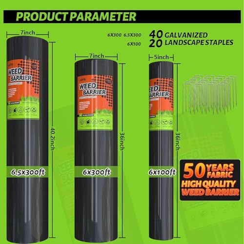6x300FT Weed Barrier Landscape Fabric Heavy Duty, 3.2oz Durable Geotextile Fabric, Weed Block Gardening Ground Cover Mat, Weed Control Garden Cloth for Landscaping, French Drains, Yard Driveway - size: 6*300ft