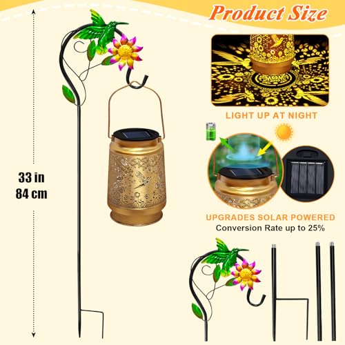 2 Packs Solar Lanterns Outdoor Waterproof with Shepherd Hook,Hummingbird Hanging Solar Lights Garden Decor,Christmas Decorations Birthday Gifts for Women Mom,Metal Bird Decorative for Yard,Patio,Lawn - style: 2 packs solar hummingbird sunflower lanterns