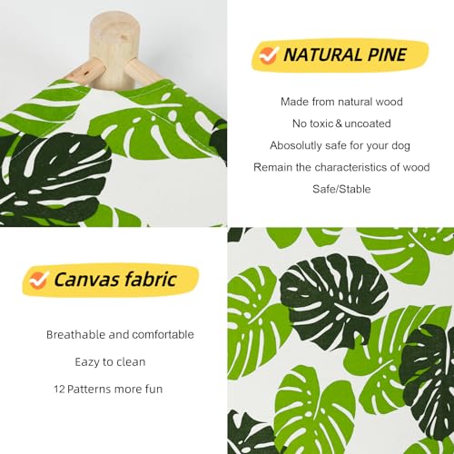Patas Lague Cat and Dog Hammock Bed for Small Dogs, Brethable Wooden Cat Pet Rabbit Elevated Cooling Outdoor Bed Cots Furniture for Summer Monstera Leaf - color: Monstera Leaf
