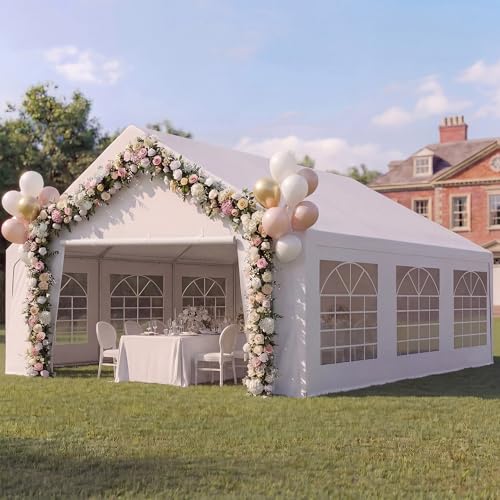 LAUSAINT HOME 20x20 Party Tent, Heavy Duty Waterproof Canopy with Removable Sidewalls & Roll-Up Door, Large White Event Shelter with Steel Frame for Wedding, Backyard, BBQ, Camping, for 25–50 People - size: 20x20