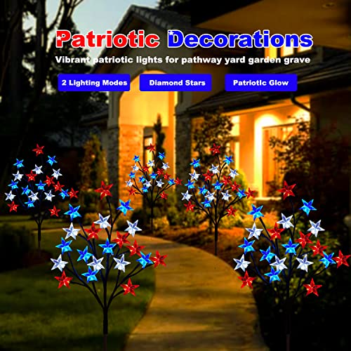 Solar 4th of July Decorations Outdoor Lights, 4-in-1 8 Modes Red White and Blue Star Stake Lights, Waterproof Solar Patriotic Decorations Outdoor for Fouth of July Memorial Day Yard Pathway Grave - size: 4 Packs-8 Modes