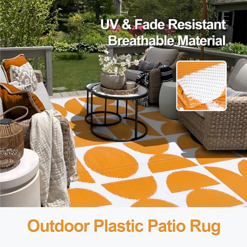 Wonnitar Outdoor Rugs 8x10 Waterproof Plastic Straw Rug, Large Outdoor Camping Rug for RV, Reversible Portable Outside Lightweight Area Rug for Backyard Balcony Beach Picnic (Orange,8'x10') - color: Orange, size: 8' X 10' (Rectangular)