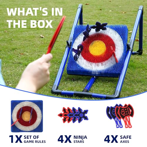 BunnyBoo Family Axe Throwing Game for Backyard Fun - color: Blue, size: 17" Bristle Target