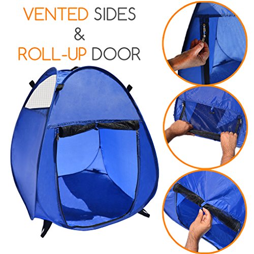 Pop Up Pet House in a Bag for Portable Play Pen or Kennel Tent with 3 Net Windows and Zipper Door for Shade, Shelter and Safety Perfect for Dog, Cat, Rabbit + More!
