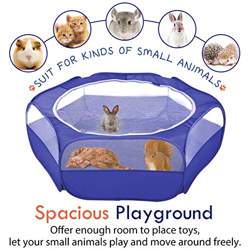 Pawaboo Small Animals Playpen, Waterproof Small Pet Cage Tent with Zippered Cover, Portable Outdoor Yard Fence with 3 Metal Rod for Chick/Kitten/Puppy/Guinea Pig/Rabbits/Hamster/Chinchillas,Indigo - color: H-Indigo