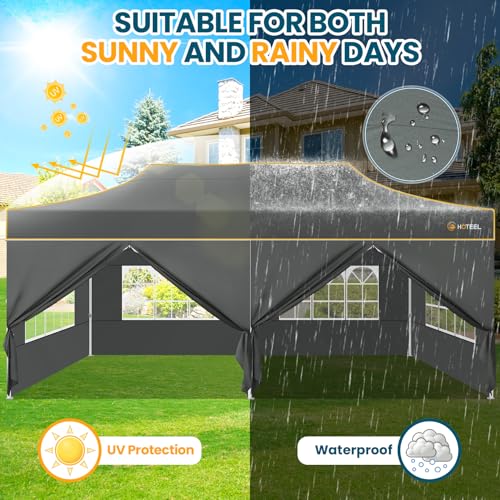 Hoteel 10x20 Pop Up Canopy Tent Heavy Duty with 6 Sidewalls, Waterproof Party Tent, Easy Set-up Commercial Instant Tents with Roller Bag & Sandbags, Hexagonal Leg (1-Year Warranty) - color: Gray, size: 10×20 （6 Walls）