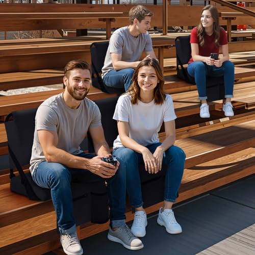 2pcs Stadium Seat for Bleachers with Back Support，Portable Bleacher Chairs with Back and Cushion，Includes Shoulder Strap and Cup Holder - color: Black,2 Pack