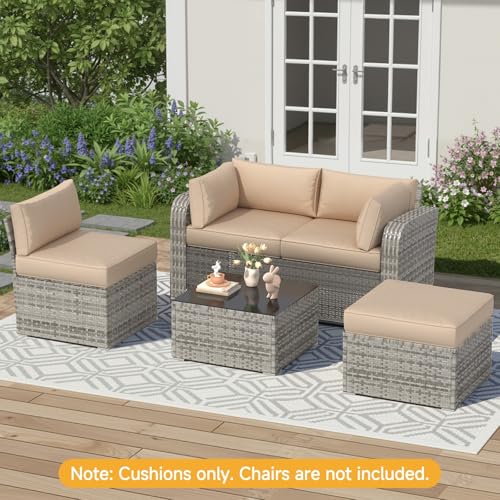 HOMREST Outdoor Replacement Cushions for Patio Furniture,Water-Repellent Sofa Cushion for 4-Seat Rattan Wicker Sectional Patio Conversation Sets,9-Piece Cushions Set for Outdoor Couch,Khaki - color: Khaki, size: 4 Seat
