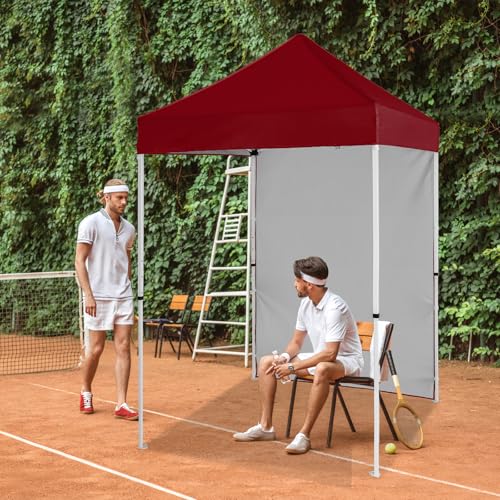 EAGLE PEAK Pop up Canopy 5x5, Outdoor Portable Canopy Tent with One Removable Sunwall, Carry Bag Included, Burgundy - color: Burgundy