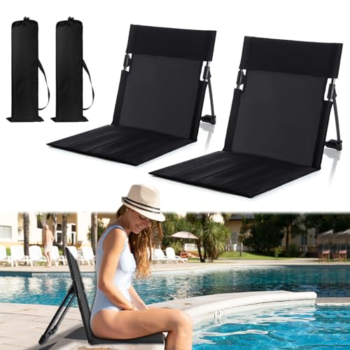2 Pack Foldable Seat for Poolside Chairs, Portable Outdoor Poolside Chairs for Edge of Pool, Beach Chair, SwimmingPool Accessories, Pool Seats for Edge,Beach Camping Picnic Lawn Accessories-Black - color: Black(2 Pack)