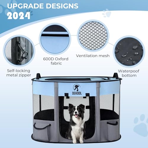 Foldable Dog Cat Playpen, Portable Dog Crate for Puppies, Cat, Puppy Play Pen for Indoors, Kennel Tent Crate for Indoor Outdoor Travel Camping Use with Carrying Case (Blue, L) - color: Blue, style: Large(44"x34"x23")