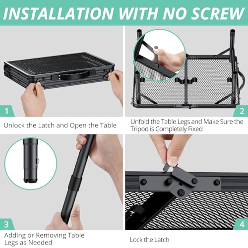 VINTEAM Camping Folding Grill Table | 3 Adjustable Heights | Lightweight, Portable Aluminum Table for BBQs, Picnic, and Outdoor Use | Mesh Desktop, 66lbs Weight Capacity - style: 2-Fold Mesh Tabletop