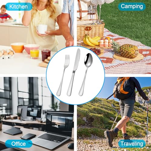 VANRA Travel Utensils Set with Case Portable Silverware Set for Lunch Box Stainless Steel Camping Cutlery Set Reusable 3-Piece Fork Spoon Knife for Work School Picnic (Silver)