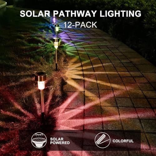Dream Master Solar Lights Outdoor Waterproof, Stainless Steel LED Landscape Lighting, Solar Garden Lights, Outdoor Decorations for Yard, Pathway, Walkway, Patio, Lawn - 12 Pack (Multicolor) - color: Multicolor, size: 12 Pack