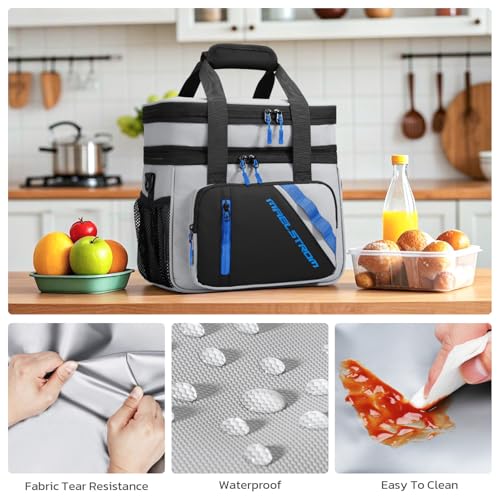 Maelstrom Lunch Box, 20L Insulated Lunch Bag for Men Women, Expandable Double Deck Leakproof Cooler Bag with 6 Pockets, Reusable Lunch Tote Bag for Work, Picnic, Travel, Grey - color: Grey