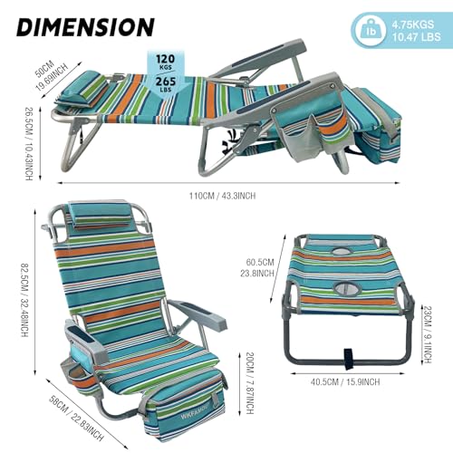 Backpack Beach Chair Aluminum 2 Pack with Folding Camping Table 5-Position Lay Flat Lounge Chair Outdoor for Adults with Insulated Cooler Bag and Cup Holder - color: Orange, size: 2 PACK