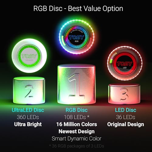 TOSY Flying Disc - 108 RGB Multicolor or 36 Monocolor LEDs, Super Bright, Smart Modes, Easter Basket Stuffers Gift, Camping Toy for Kid/Teen/Adult, Auto Light Up, Rechargeable, Waterproof, 175g - color: Rgb Disc (Multi-color, White Disc)
