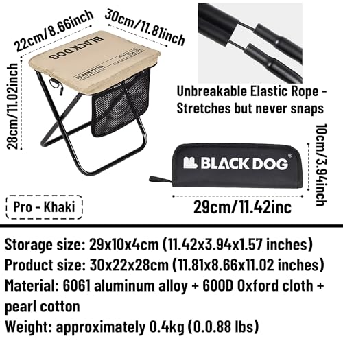 windhike Blackdog 11in Ultralight Camping Folding Stool - 0.7lb Compact Camping Chair, 265lb Capacity Aluminum Alloy X-Frame for Hiking, Fishing BBQ Portable Small Stool for Adults (Pro - Khaki) - color: Pro - Khaki