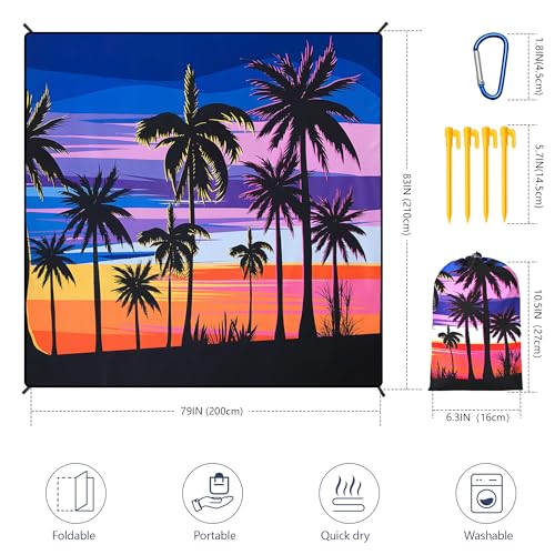HIHOHO Beach Blanket Waterproof Sandproof Beach Mat 79”x 83” for 1-8 Adults Quick Drying Durable Outdoor Picnic Mat for Beach Festival Travel Camping Hiking (Color Cocotree, 79"×83"(4 Person)) - color: Color Cocotree, size: 6'11" x 6'7"