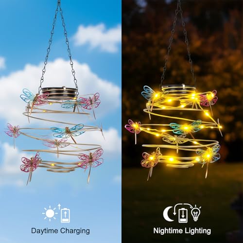 2 Pack Solar Outdoor Lantern Hanging Lights - 30LED Waterproof Solar Dragonfly Light Outdoor,Hanging Decor for Garden,Yard,Porch Patio,Lawn Backyard Landscape Pathway Outside,Gifts for Women - color: Blue-Dragonfly