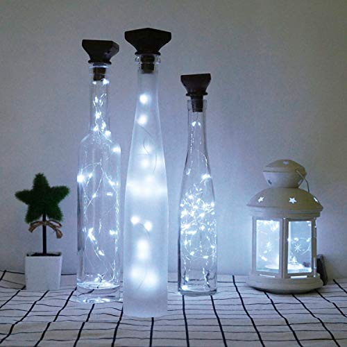 10 Pack Solar Wine Bottle Lights 20 LEDs Waterproof Fairy Cork String Silver Wire Craft Lights for Party, Wedding, Christmas, Holiday, Garden, Patio or Table Decor - color: Cool White, size: Square