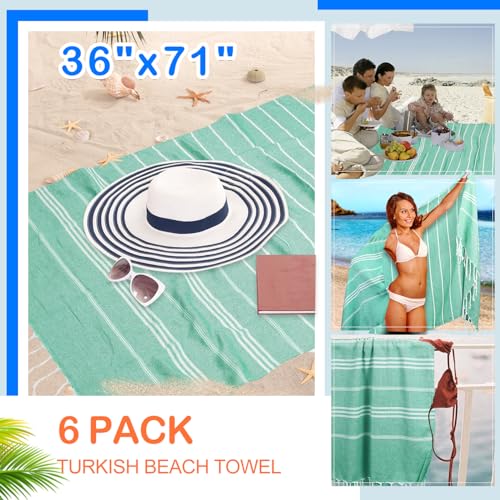YSYJ Turkish Beach Towel 6 Pack Beach Towels 36"x71" Beach Towel Oversized Sand Free Turkish Towel Quick Dry Bath Towels Teal - color: Teal, size: 36"x71"- 6 Pack
