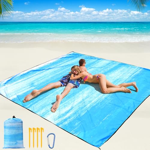 WIWIGO Beach Blanket Waterproof Sandproof Beach Mat 79" X 83"/10'x9'for 2-8 Adults Quick Drying Outdoor Picnic Mat Beach Accessories for Travel, Camping, Hiking - color: Blue-green Tinted Gradation, size: 79" X 83"（1-4person）