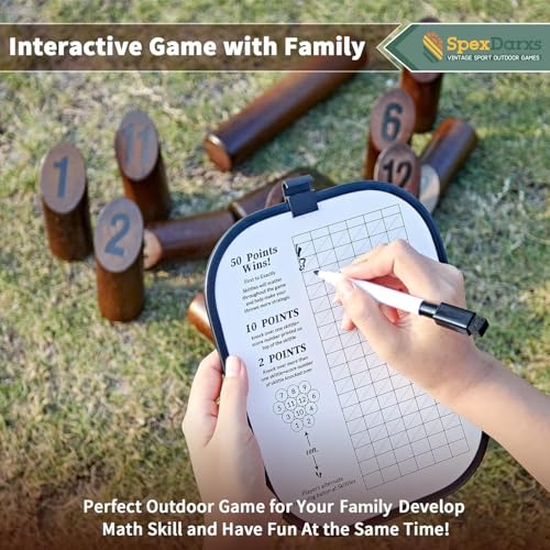 SpexDarxs Numbered Block Tossing Game, Wooden Throwing Game Set with Scoreboard & Carrying Bag, Outdoor Backyard Lawn Game for Teens and Adults - color: Vintage