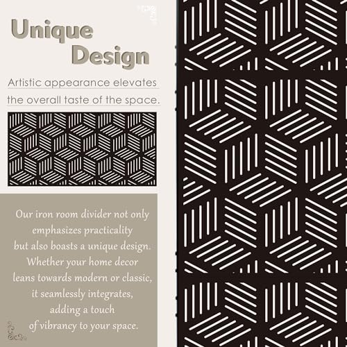 Kozyard Metal Privacy Screen 74" H x 47.2" W Decorative Outdoor Divider with Stand Panels Freestanding Screen Set for Deck Patio Balcony Garden Outdoor&Indoor(Black/Cube) - color: Black/Cube